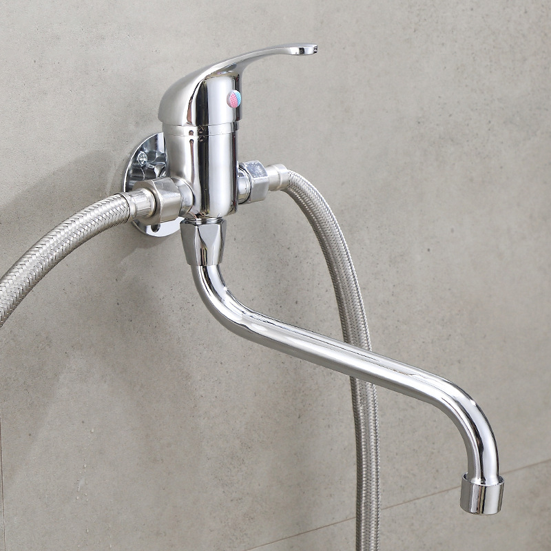 Home Bar Sink - ก๊อกน้ำติดผนังแบบยาวพิเศษสำหรับอ่างล้างจานในครัว ก๊อกน้ำร้อน-เย็นแบบผสมสำหรับอ่างล้างหน้า ก๊อกน้ำติดผนังสำหรับระเบียง ซักผ้า ถูพื้น สระว่ายน้ำ