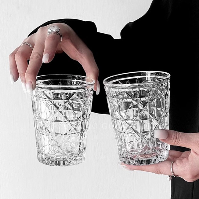 Old Fashioned Glass - แก้วไวน์แบบตะวันตกลายเพชรแนววินเทจ310มล. ถ้วยดื่มน้ำเย็นถ้วยกาแฟสำหรับใช้ในครัวเรือนแก้วเหล้าวิสกี้เบียร์บรั่นดี2ชิ้น