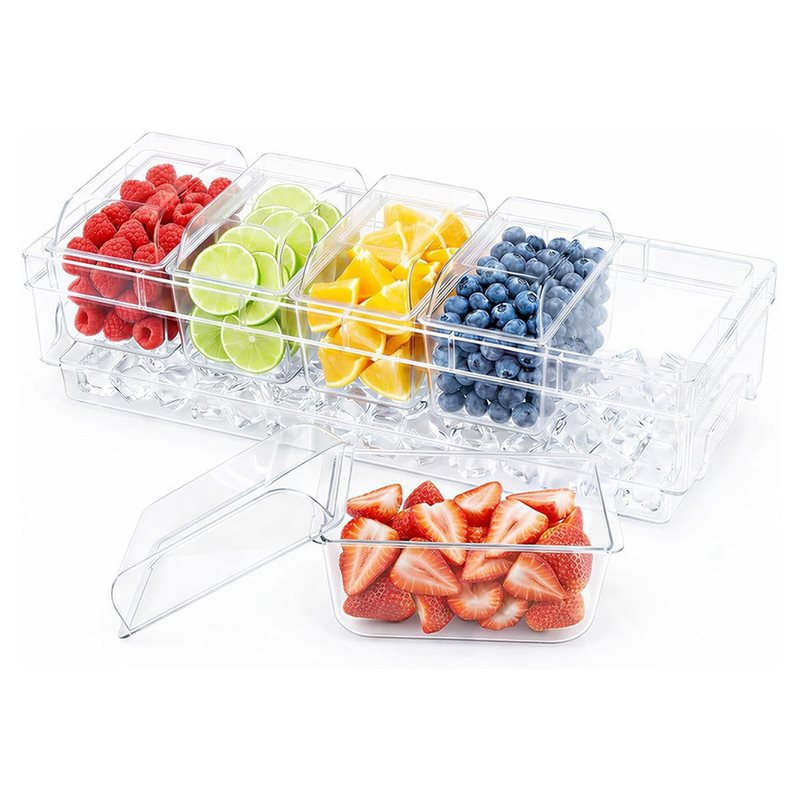 Garnish Tray Set - DTA4-สำหรับอุปกรณ์บาร์, ถาดเสิร์ฟใส, ภาชนะใส่เครื่องปรุงแบบแช่เย็น, ชุดเสิร์ฟทาโก้สำหรับบาร์, ถาดใส่น้ำแข็งสำหรับปาร์ตี้