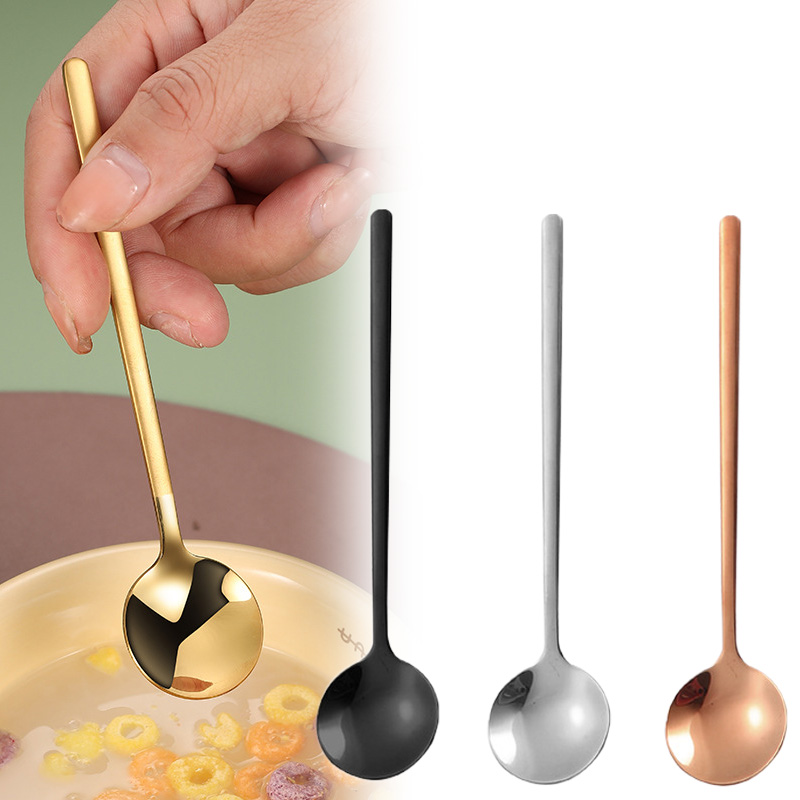 Ice Pick Pick - ช้อนสแตนเลส Thicken ยาวช้อนซุปรอบ Scoops ไอศกรีมขนมหวานกาแฟดื่มบนโต๊ะอาหาร