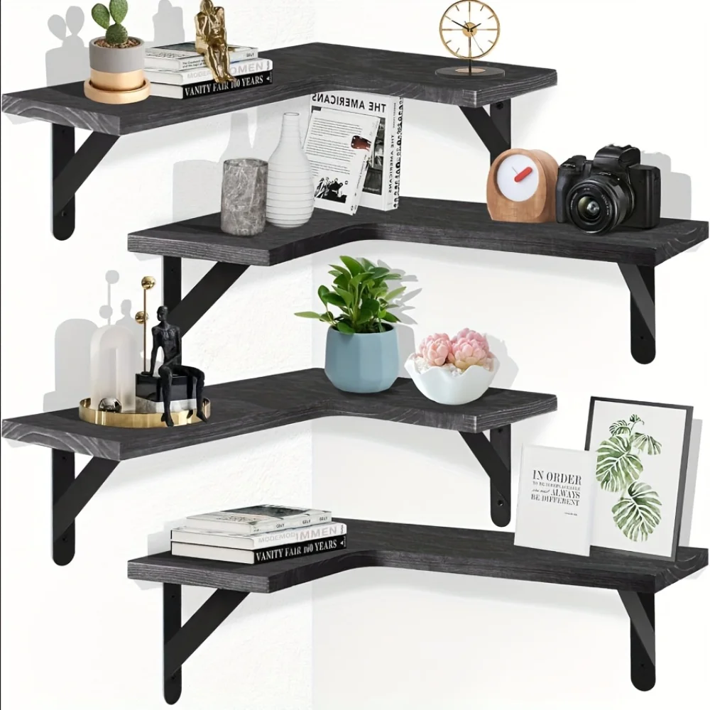Home Bar Shelf - ชั้นวางของติดผนังลายไม้ธรรมชาติ สำหรับจัดเก็บมุมห้อง ตกแต่งบ้านสไตล์ร่วมสมัย ใช้จัดระเบียบในครัว