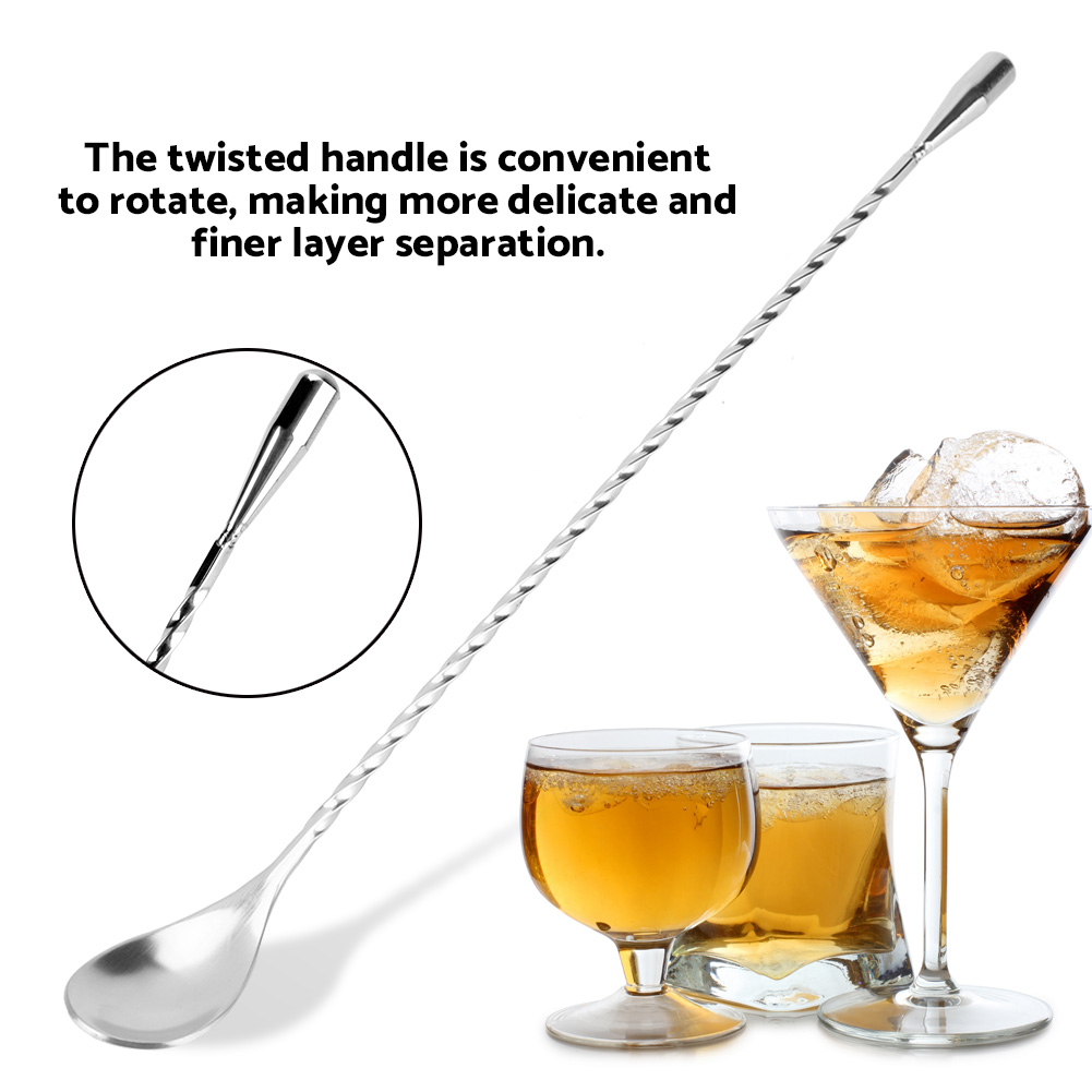 Bar Spoon Twisted - ช้อนบาร์ ช้อนผสมเครื่องดื่ม สแตนเลส ช้อนบาร์สำหรับผสมไวน์ค็อกเทล ช้อนบิดเกลียว ด้ามยาว