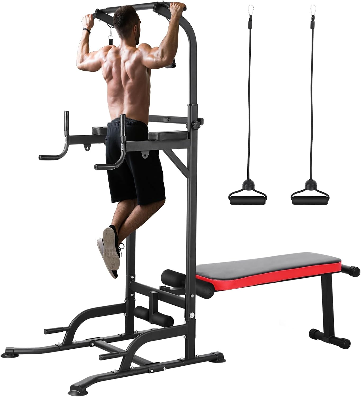 Home Bar And Gym - แท่นออกกำลังกายพร้อมม้านั่ง, บาร์โหน, ดิปสเตชั่น, รับน้ำหนักได้ 400 ปอนด์,