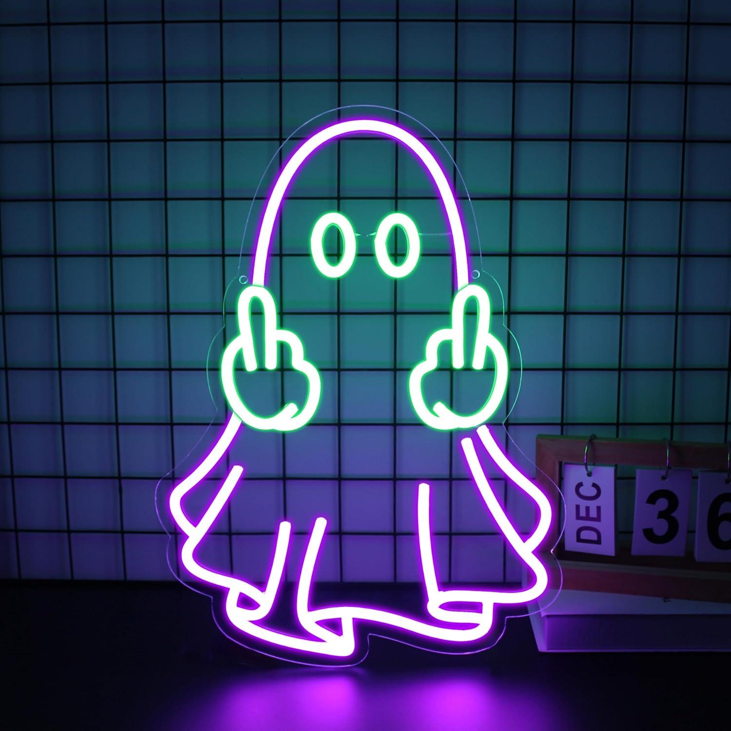 Home Bar Signs - ป้ายไฟนีออนรูปผี ใช้พลังงานจาก USB ไฟ LED ปรับความสว่างได้