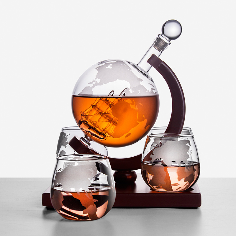 Decanter Globe Set - Globe Decanter แก้วสร้างสรรค์ไวน์ขวดวิสกี้แชมเปญเบียร์ Carafe บ้านบาร์เครื่องดื่มเหล้าถ้วยไม้ชุด