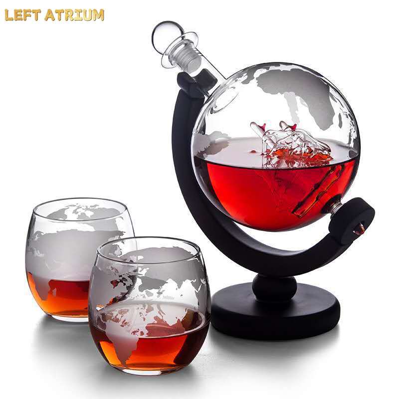 Decanter Globe Set - ขวดแก้วทรงกลม, ชุดวิสกี้, ขวดไวน์แก้วโบโรซิลิเกต, ขวดจ่ายค็อกเทล