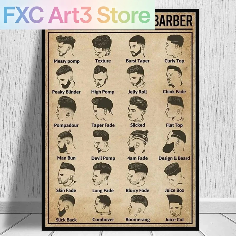 Home Barbershop - โปสเตอร์ร้านตัดผมแบบไร้กรอบ สไตล์เรโทร ภาพพิมพ์บนผ้าใบ ศิลปะติดผนังวินเทจ สำหรับตกแต่งร้านตัดผม ห้องพัก