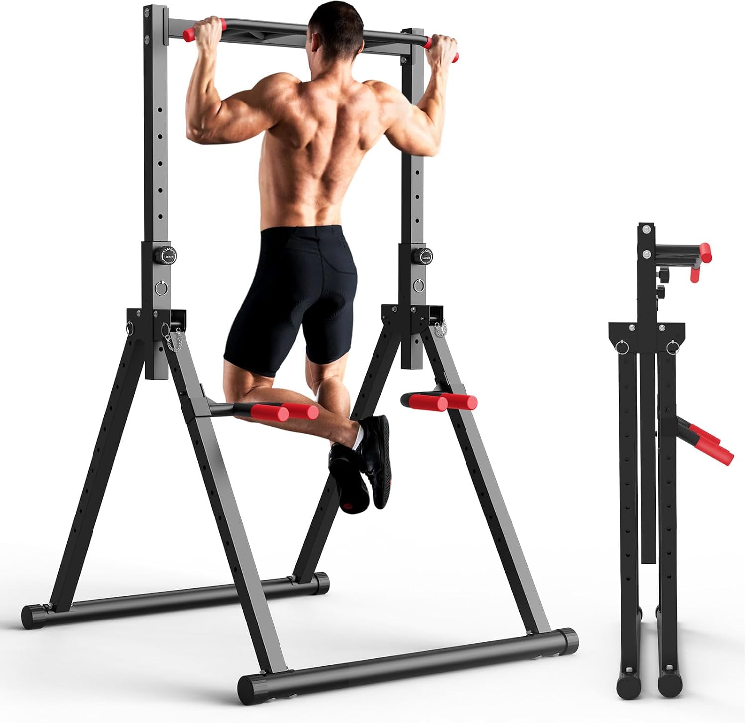 Home Bar And Gym - แท่นออกกำลังกายแบบพับได้, บาร์โหนแบบตั้งพื้น, อุปกรณ์ฝึกความแข็งแรงสำหรับใช้ในบ้าน, แท่นออกกำลังกายอเนกประสงค์สำหรับการโหนบาร์, ดิปส์ และวิดพื้น,