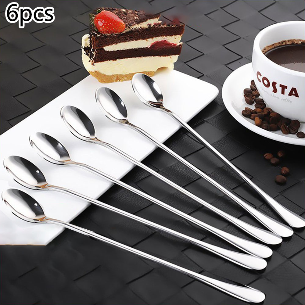 Ice Pick Pick - 6pcs สแตนเลสสตีลชาน้ําแข็งช้อนขนมหวานช้อนเกรดอาหารไอศกรีมช้อนชากาแฟ Milkshake ช้อนอเนกประสงค์