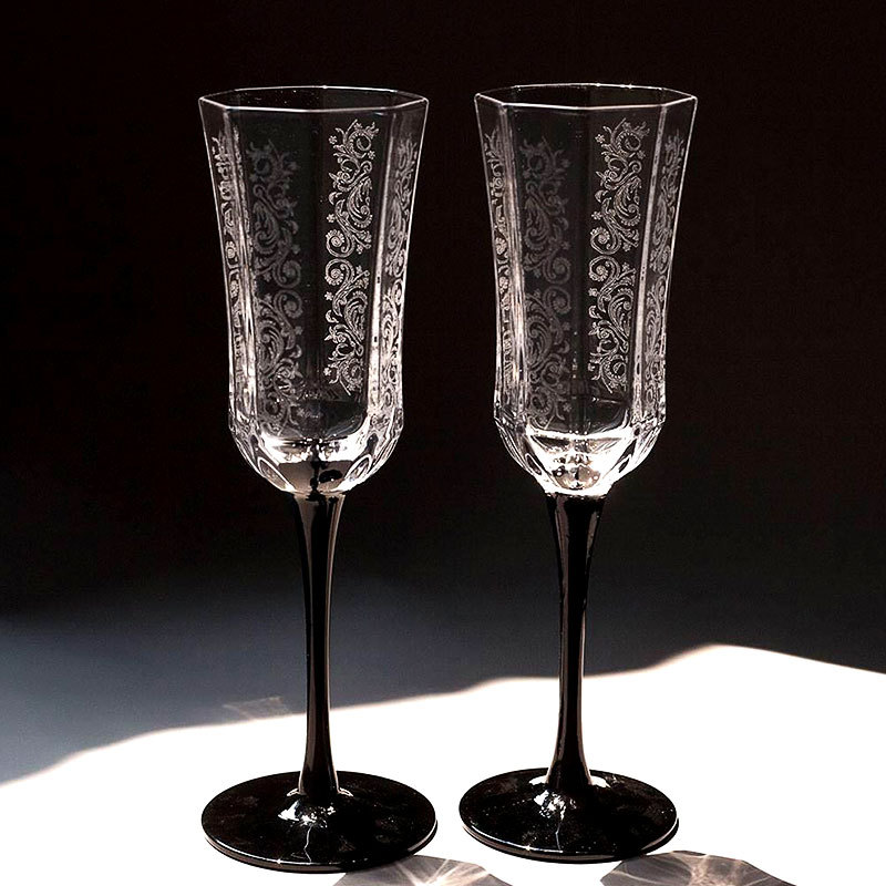 Old Fashioned Glass - แก้วแชมเปญฝรั่งเศสวินเทจหงส์สีดำสำหรับวันวาเลนไทน์ชุดแก้วไวน์สุดหรูในถ้วยแปดเหลี่ยมโบราณ
