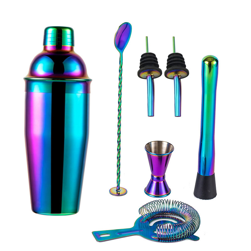 Boston Shaker Set - เครื่องปั่นค็อกเทลสีรุ้ง5/7ชิ้นเครื่องเขย่าแบบบอสตันชุดบาร์ชุดบาร์เทนเดอร์เครื่องผสมเครื่องดื่มอุปกรณ์สำหรับบาร์งานปาร์ตี้