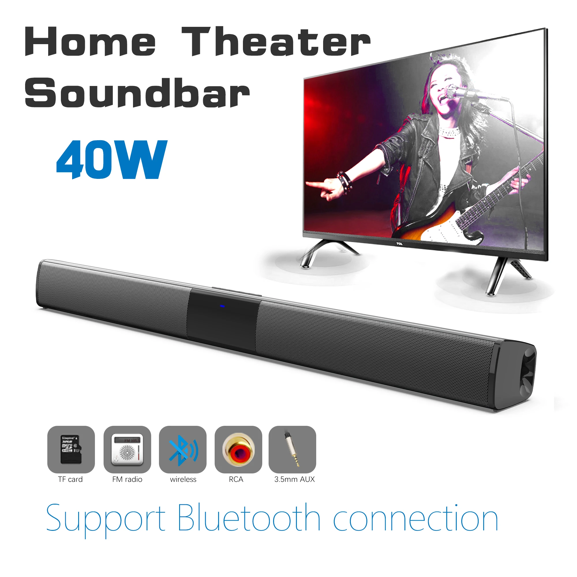 Home Bar And Theater - แถบเสียงพลังสูง40W สำหรับทีวีคอมพิวเตอร์ลำโพงบลูทูธไร้สายระบบเสียงโฮมเธียเตอร์วิทยุเอฟเอ็มซับวูฟเฟอร์กล่อง RCA TF