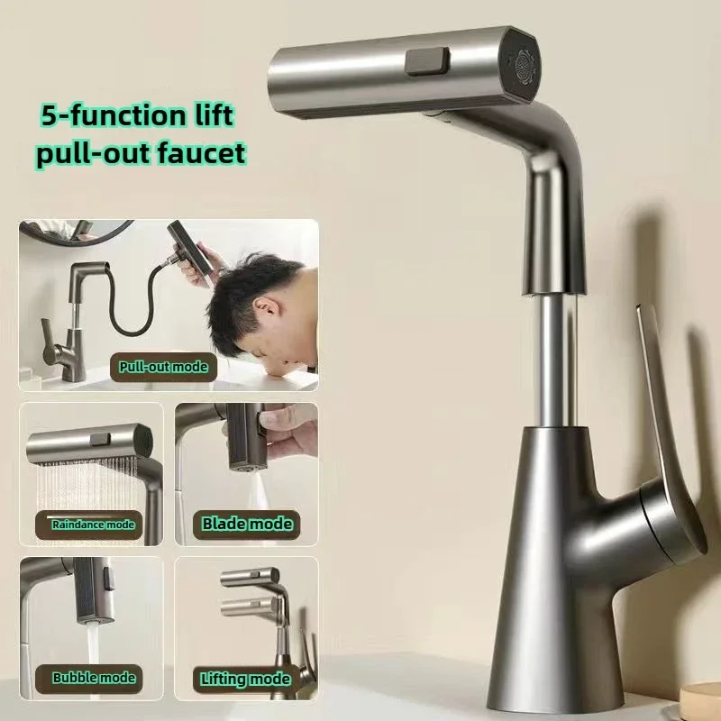 Home Bar Sink - ก๊อกน้ําอ่างล้างหน้า ก๊อกน้ําร้อนและเย็นทองแดงสีขาว อ่างล้างหน้าในห้องน้ํา ยกและดึง ก๊อกน้ํายกแบบหมุนได้