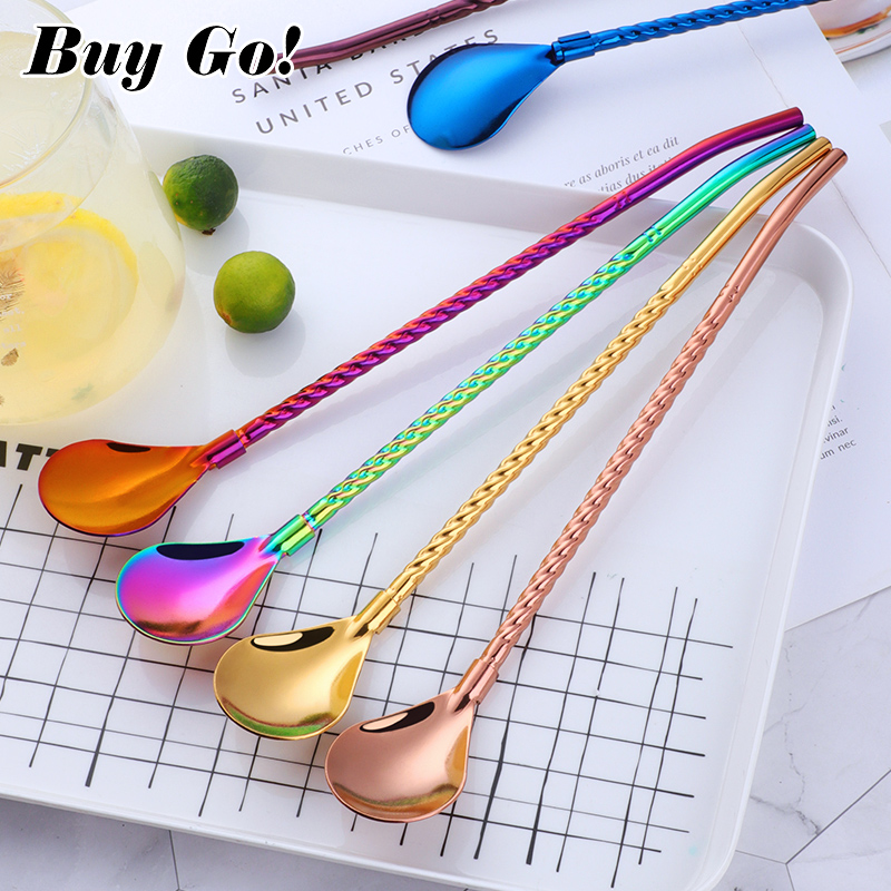 1PC ยาว Twisted ช้อนทองแบบพกพา - Bar Spoon Twisted บทวิจารณ์และราคา