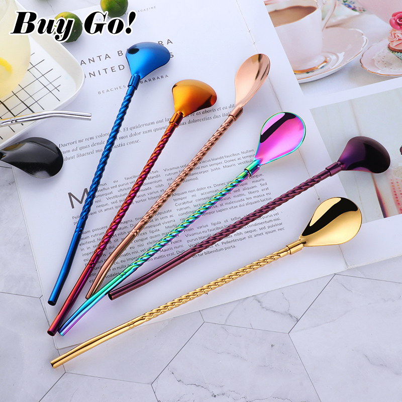1PC ยาว Twisted ช้อนทองแบบพกพา - Bar Spoon Twisted บทวิจารณ์และราคา