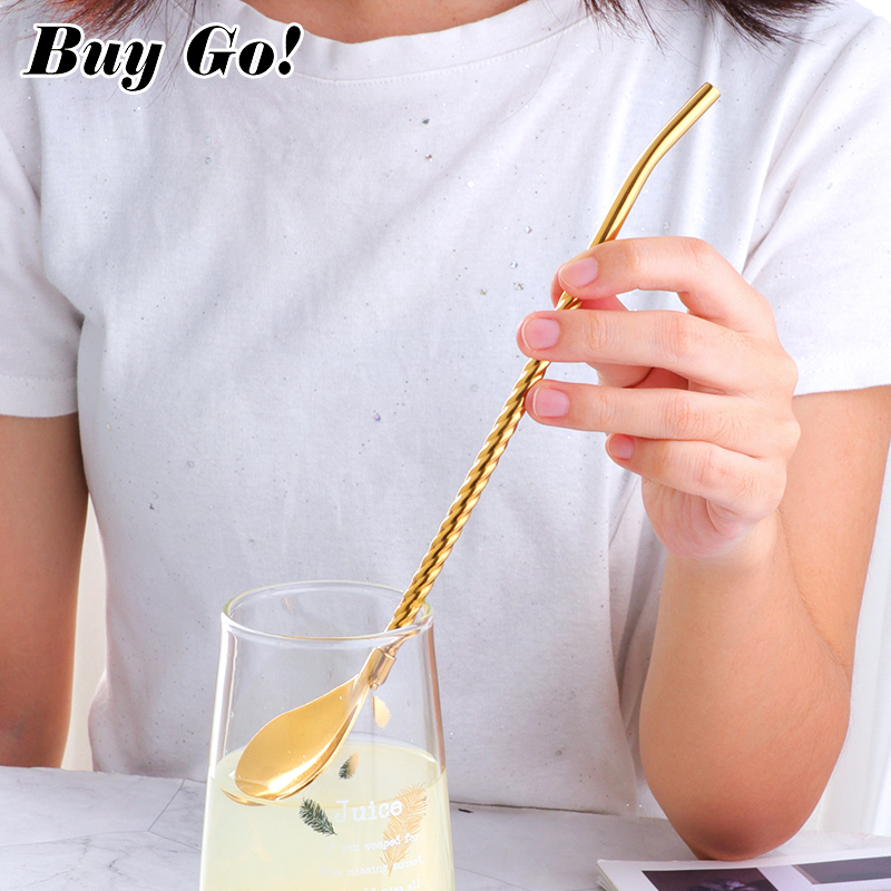1PC ยาว Twisted ช้อนทองแบบพกพา - Bar Spoon Twisted บทวิจารณ์และราคา