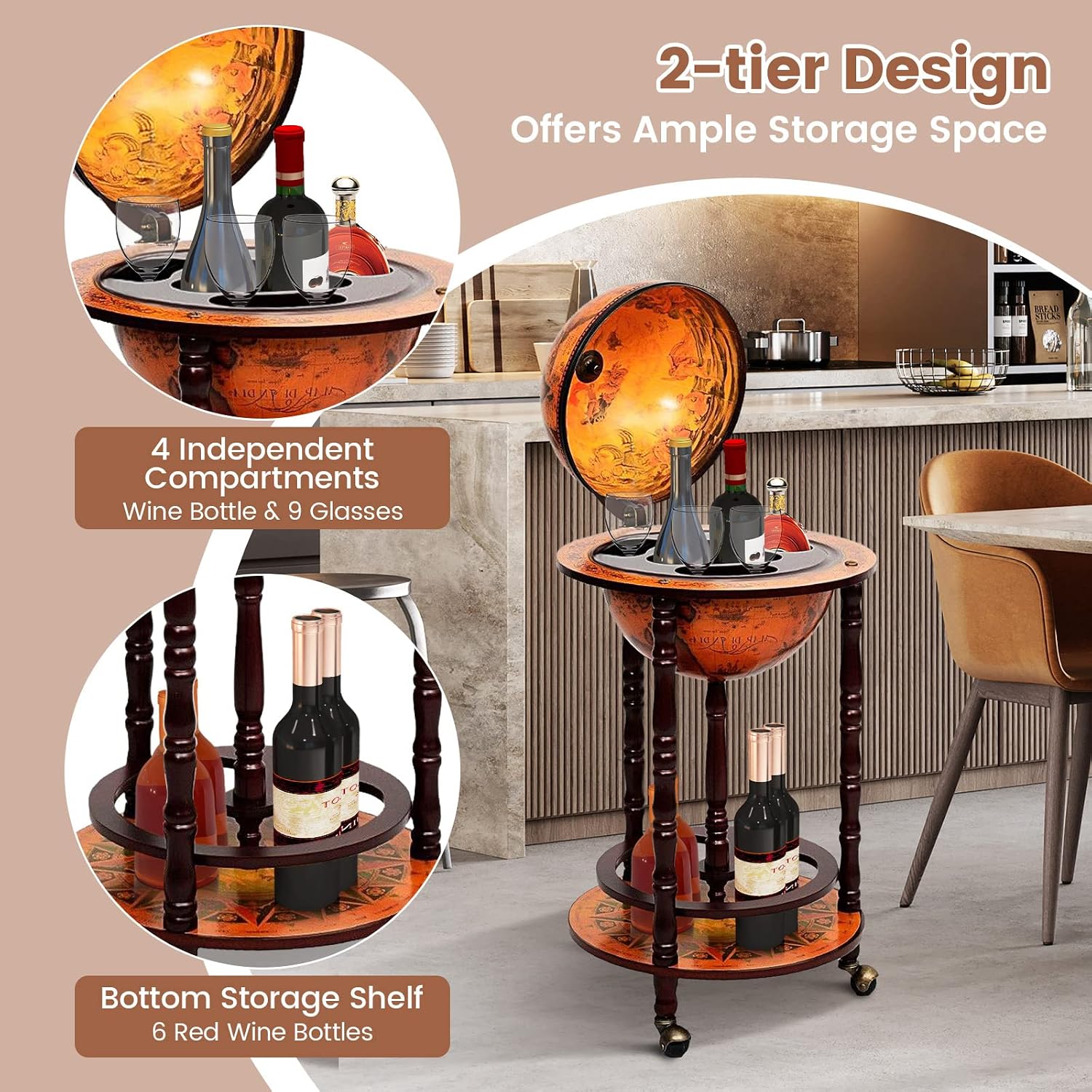 ตู้บาร์ทรงกลมพร้อมล้อเลื่อน ชั - Home Bar Shelves บทวิจารณ์และราคา