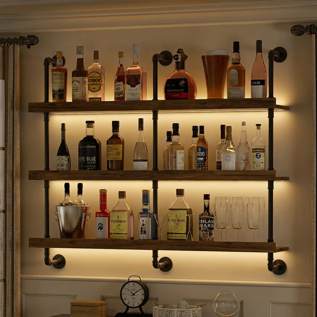 ชั้นวางไวน์ติดผนังพร้อมไฟ LED  - Home Bar Shelves บทวิจารณ์และราคา