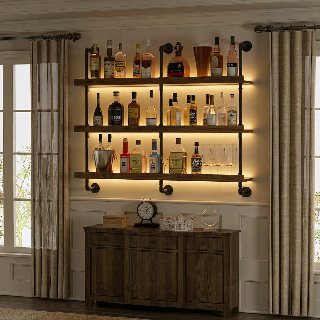 ชั้นวางไวน์ติดผนังพร้อมไฟ LED  - Home Bar Shelves บทวิจารณ์และราคา
