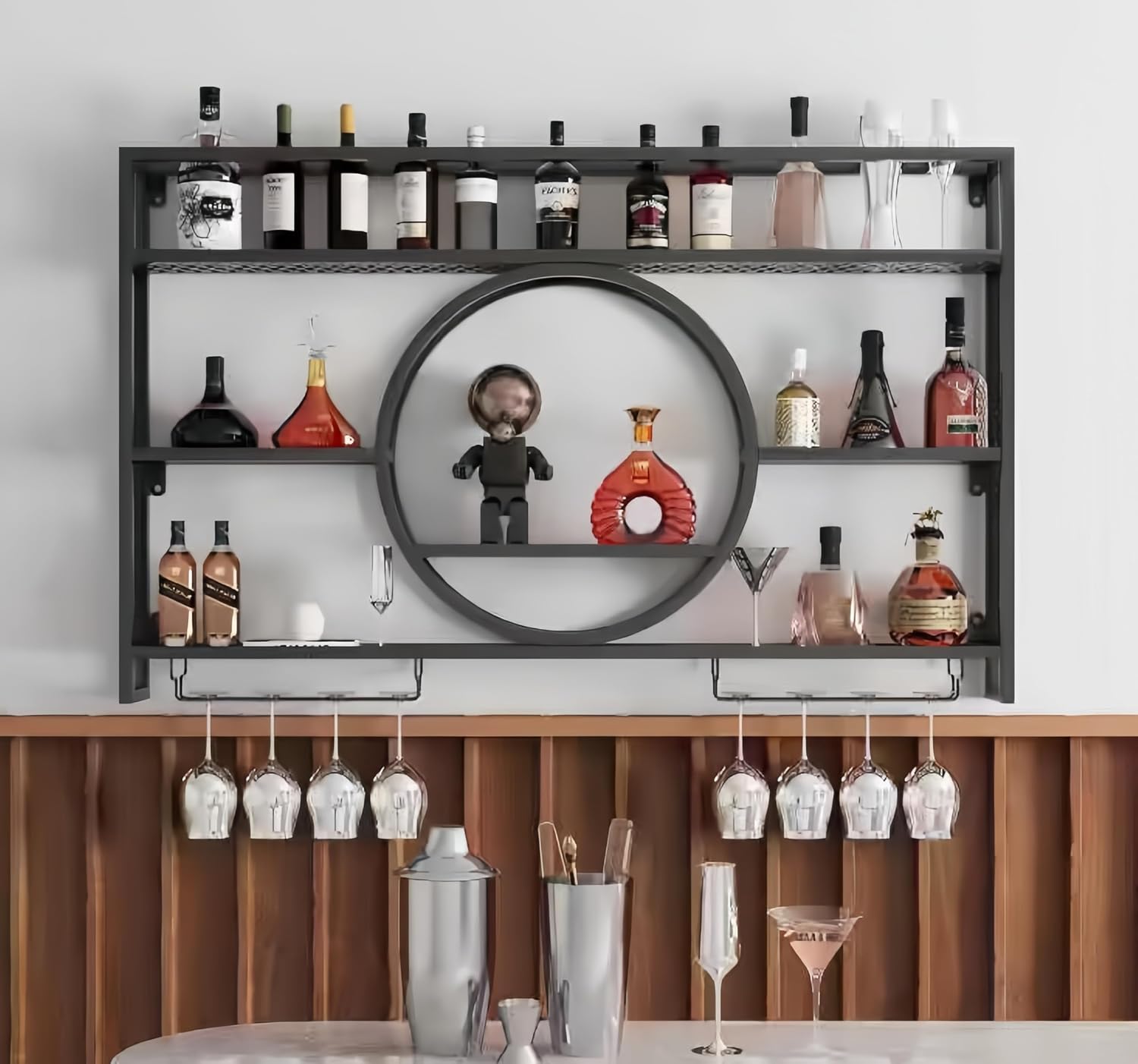 ชั้นวางไวน์ติดผนังโลหะสีดำพร้อ - Home Bar Shelves บทวิจารณ์และราคา