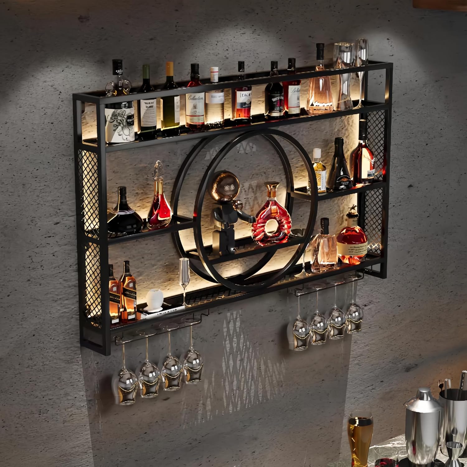 ชั้นวางไวน์ติดผนังโลหะสีดำพร้อ - Home Bar Shelves บทวิจารณ์และราคา
