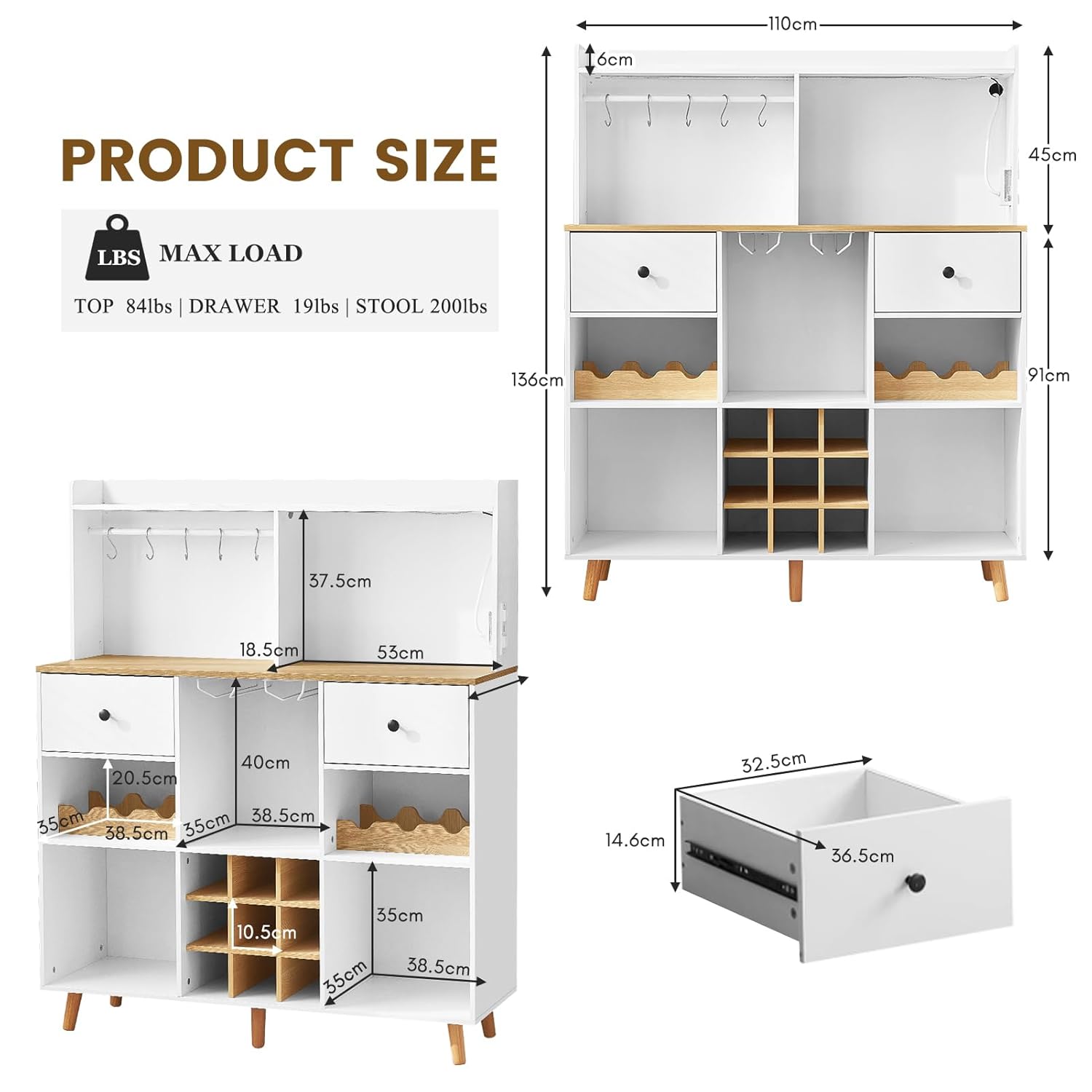 ตู้บาร์ไวน์พร้อมปลั๊กไฟและไฟ L - Home Bar Shelves บทวิจารณ์และราคา